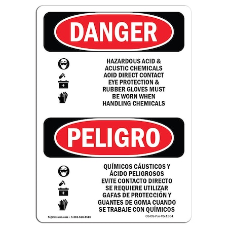 OSHA Danger, Acid Rubber Gloves Chemical Bilingual, 10in X 7in Decal